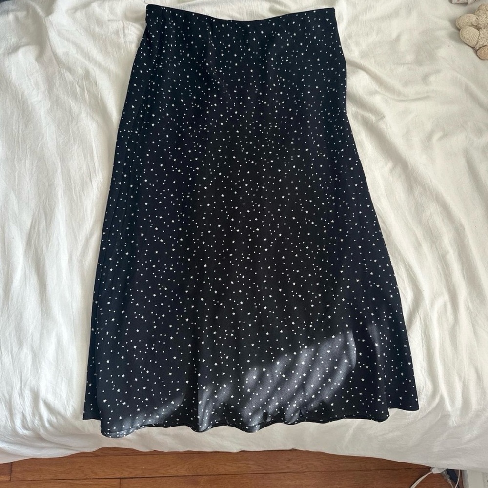 Nasty Gal Black Midi Skirt with White Polka Dots